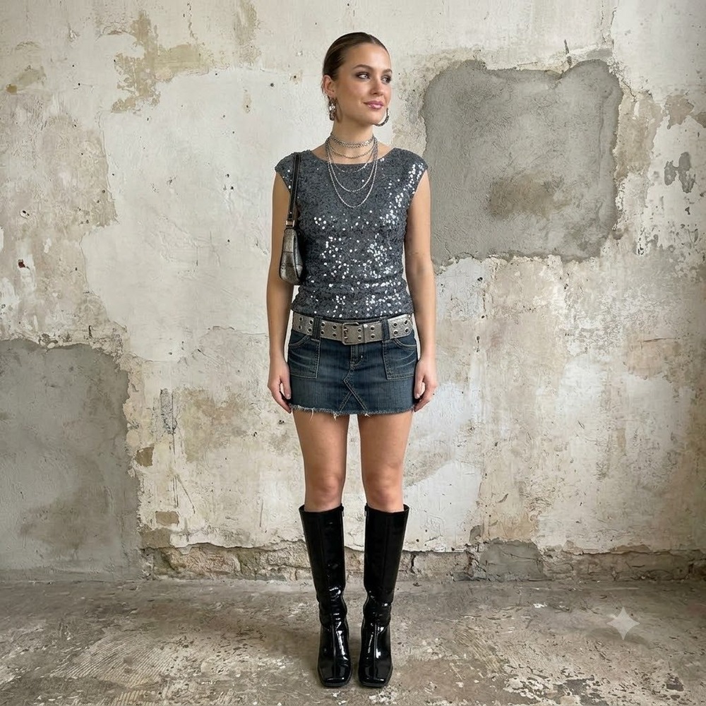 The Limited Sequin Y2K Tank Top‎ Womens Gray Size M Sleeveless Shimmer